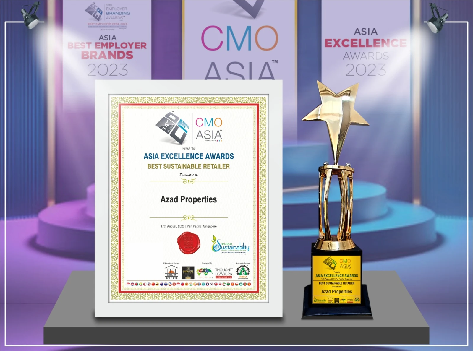 At the prestigious CMO Asia Awards in Singapore, Azad Properties was notably recognized with three distinct honor